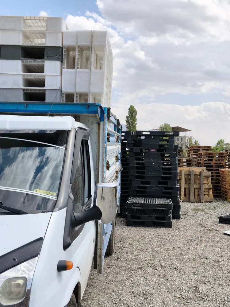Van palet nakliye aracı ve palet yükleme operasyonu